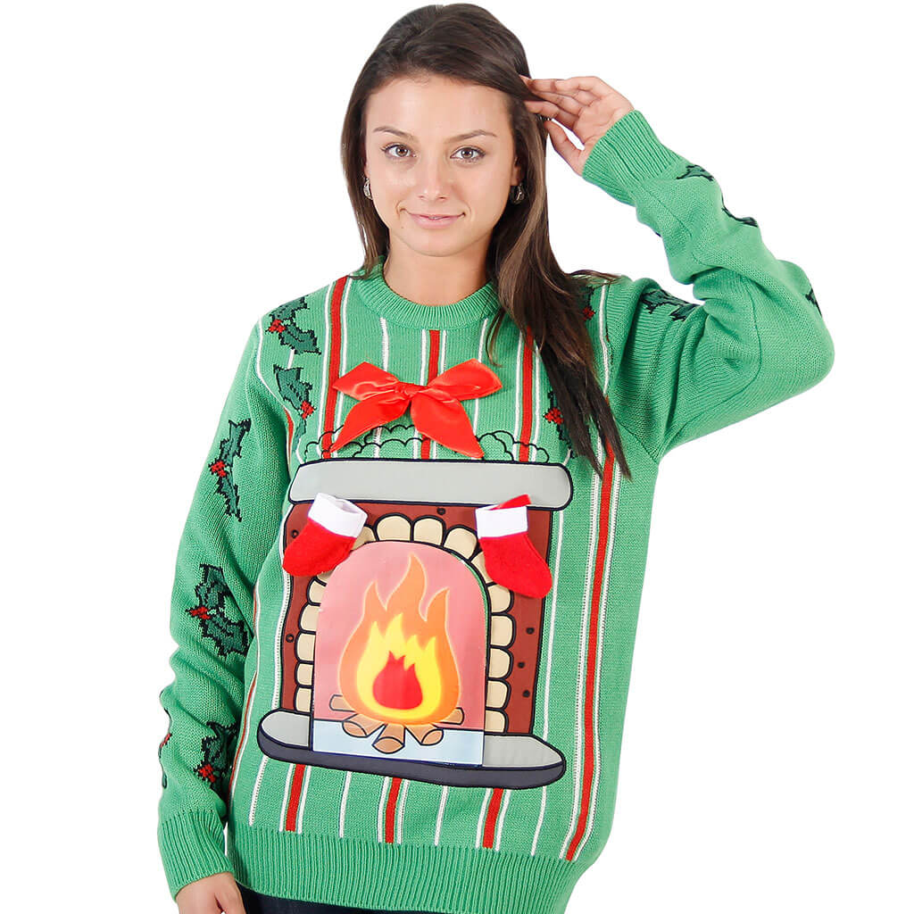 Women’S Led Fireplace Ugly Christmas Sweater