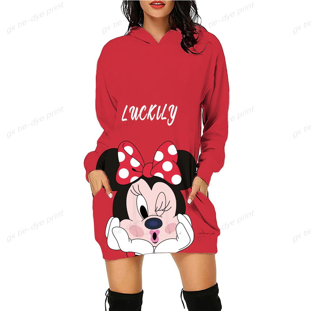 Autumn and winter long modern sweater women’s cute Disney Mickey Mouse Mickey Minnie 3D printing pocket hooded sweater Halloween alx