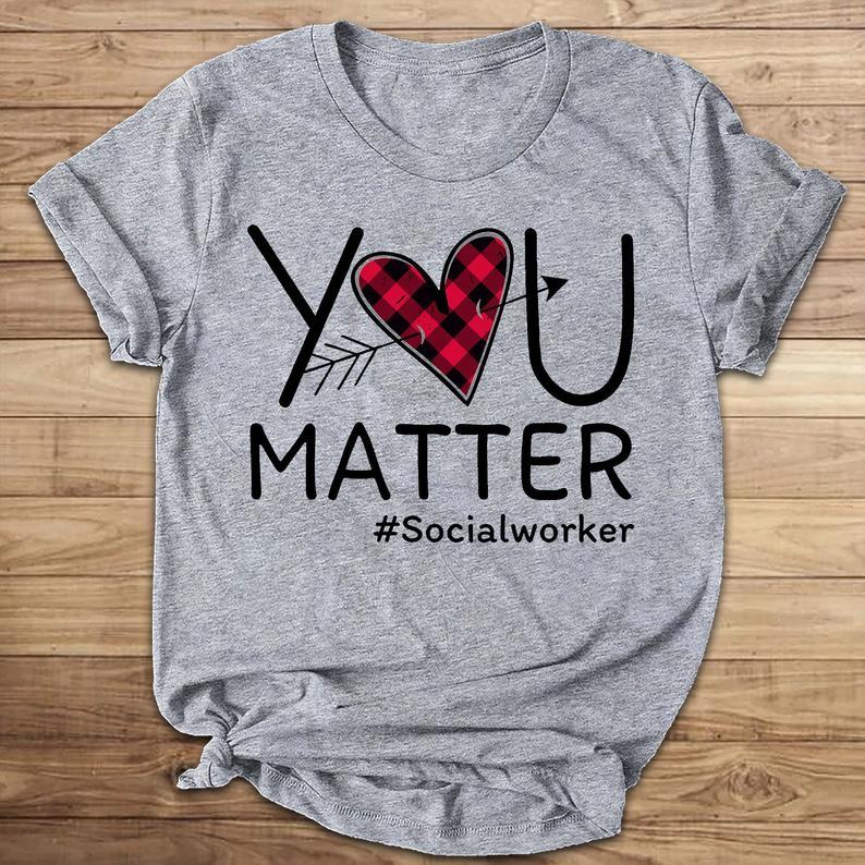 Red Plaid Heart You Matter Social Worker T Shirt Standard/Premium T-Shirt Hoodie