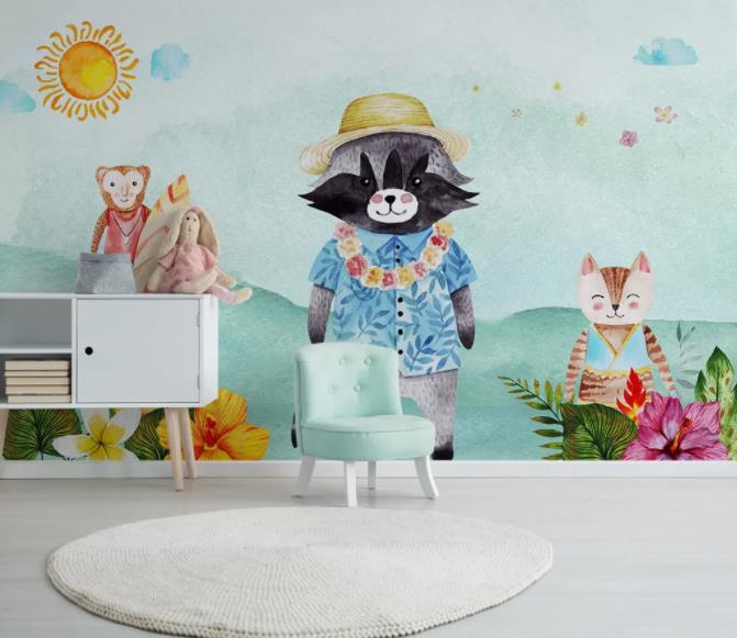 3D Cartoon Hand Drawn Animals Wall Mural Wallpaper 267