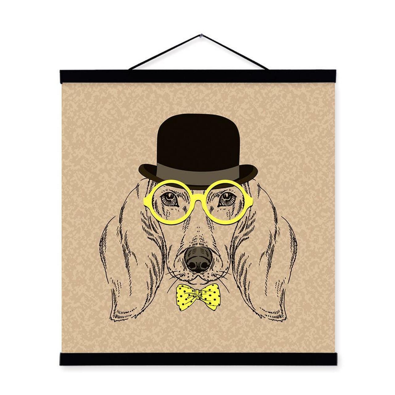 Vintage Retro Dog Head Gentleman Animal Portrait Wooden Prints Picture Poster Bedroom Home Full Hd Personalized Customized Canvas Art Wall Art Wall Decor