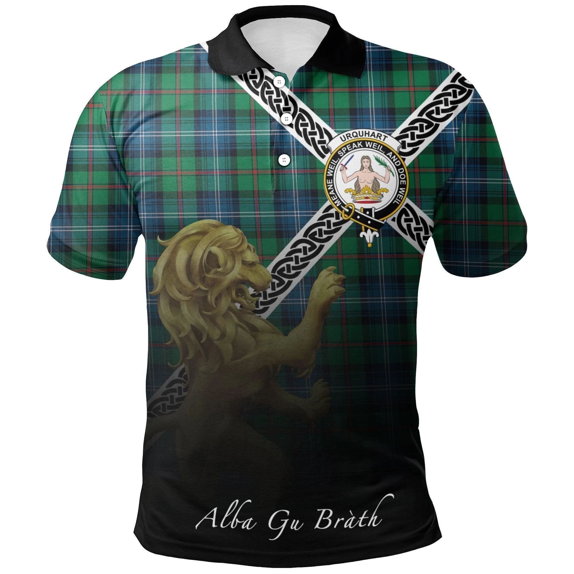 Urquhart Ancient Clan Polo Shirt, Scottish Tartan Urquhart Ancient Clans Polo Shirt Celtic Lion Style