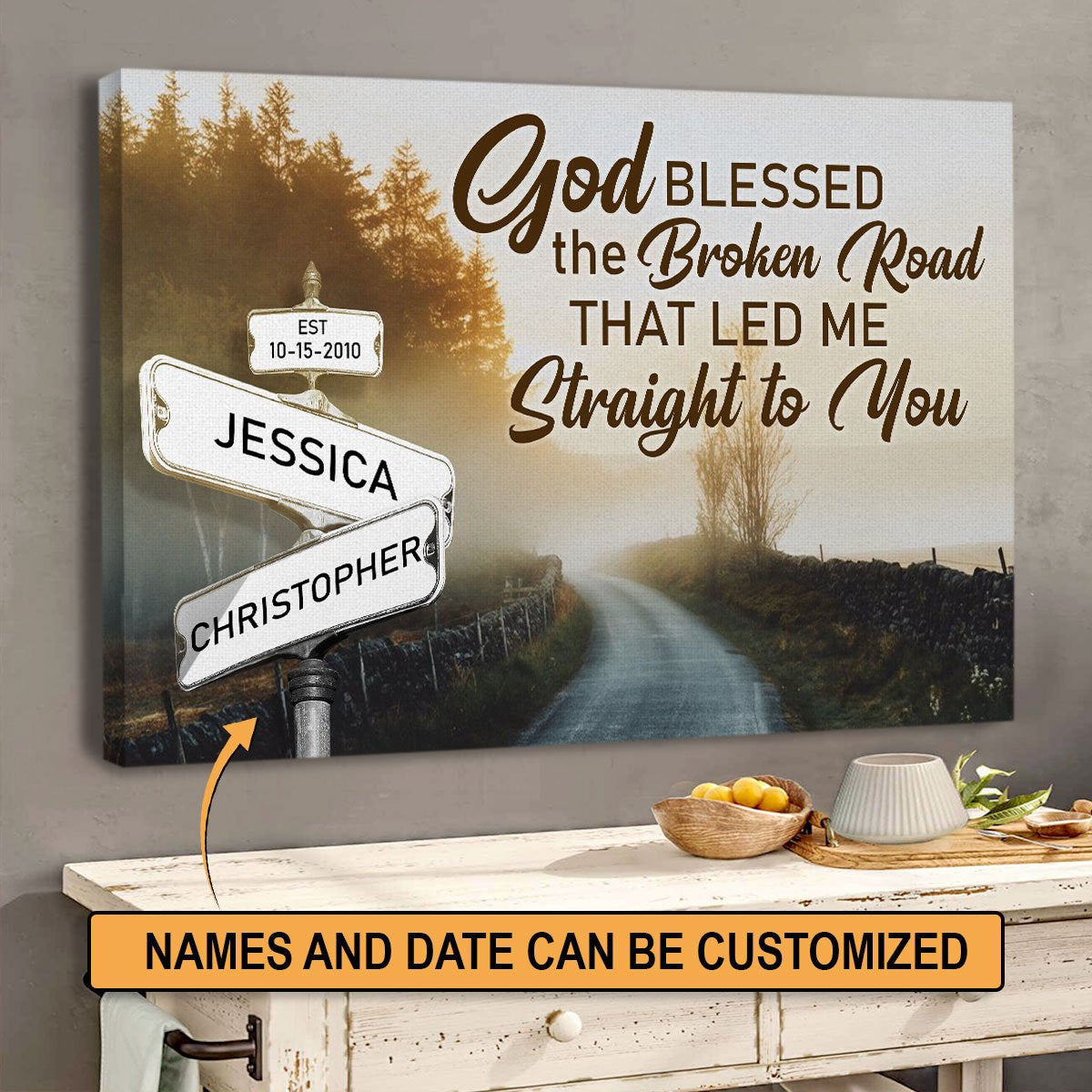 Beautiful Personalized Christian Canvas – God Blessed The Broken Road Hm306 Gift For Family, Wall Art Decor, Canvas Print, Home Decor