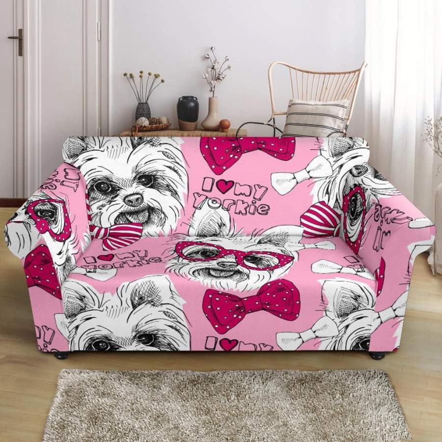 Yorkshire Terrier Dog Puppy Print Pattern Loveseat Cover