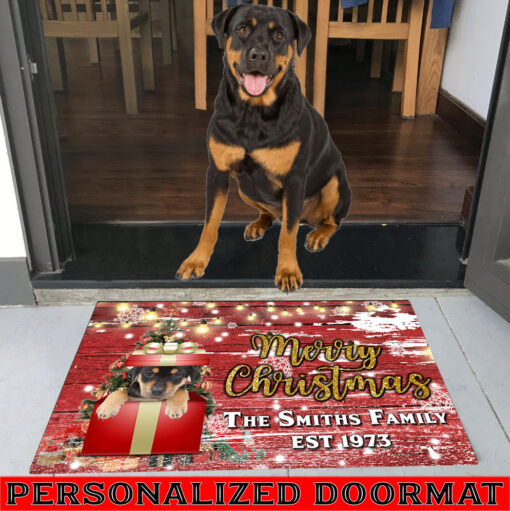 Rottweiler With Merry Christmas M4 Custom Doormat All Over Printed