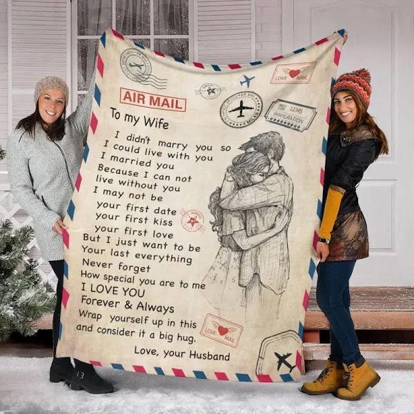 Air Mail To My Wife Wrap Yourself Up In This Fleece Blanket Gift For Wife Form Husband Home Decor Bedding Couch Sofa Soft And Comfy Cozy