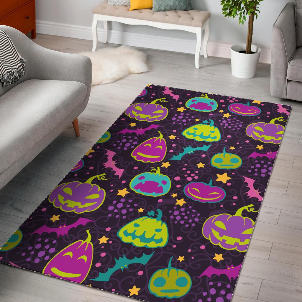 Halloween Pumpkin Bat Pattern Area Rug