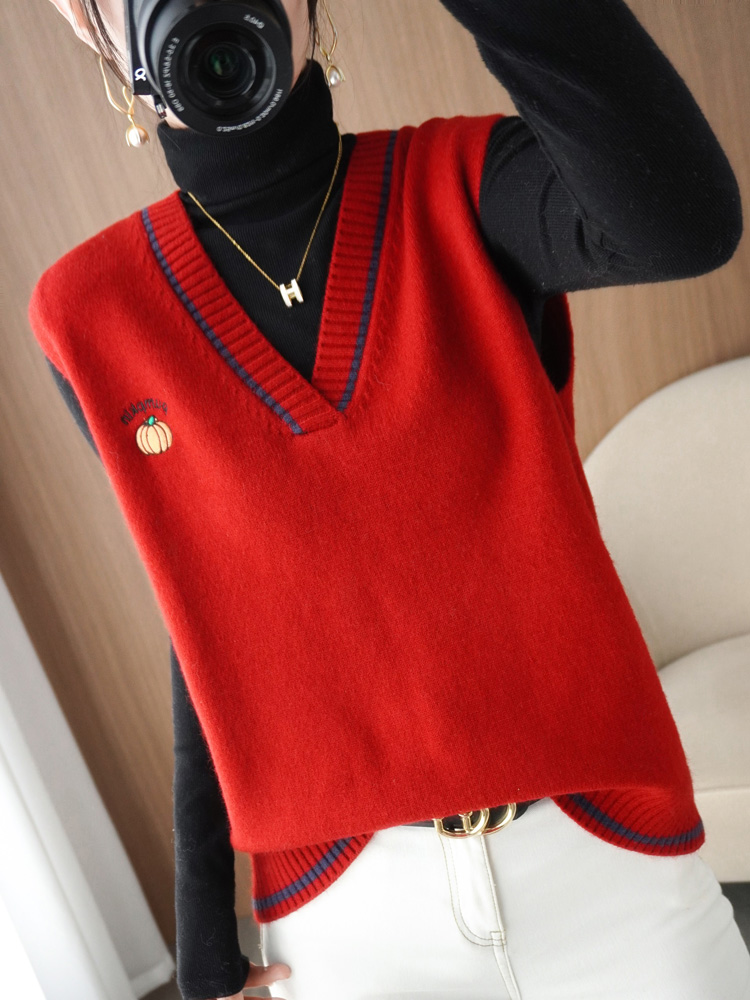 Winter 2023 Top Women’s V-neck Knitwear Warm Cuddle Sweater New South Korea Fashion Loose Comfort Vest Vest Free Of Freight alx