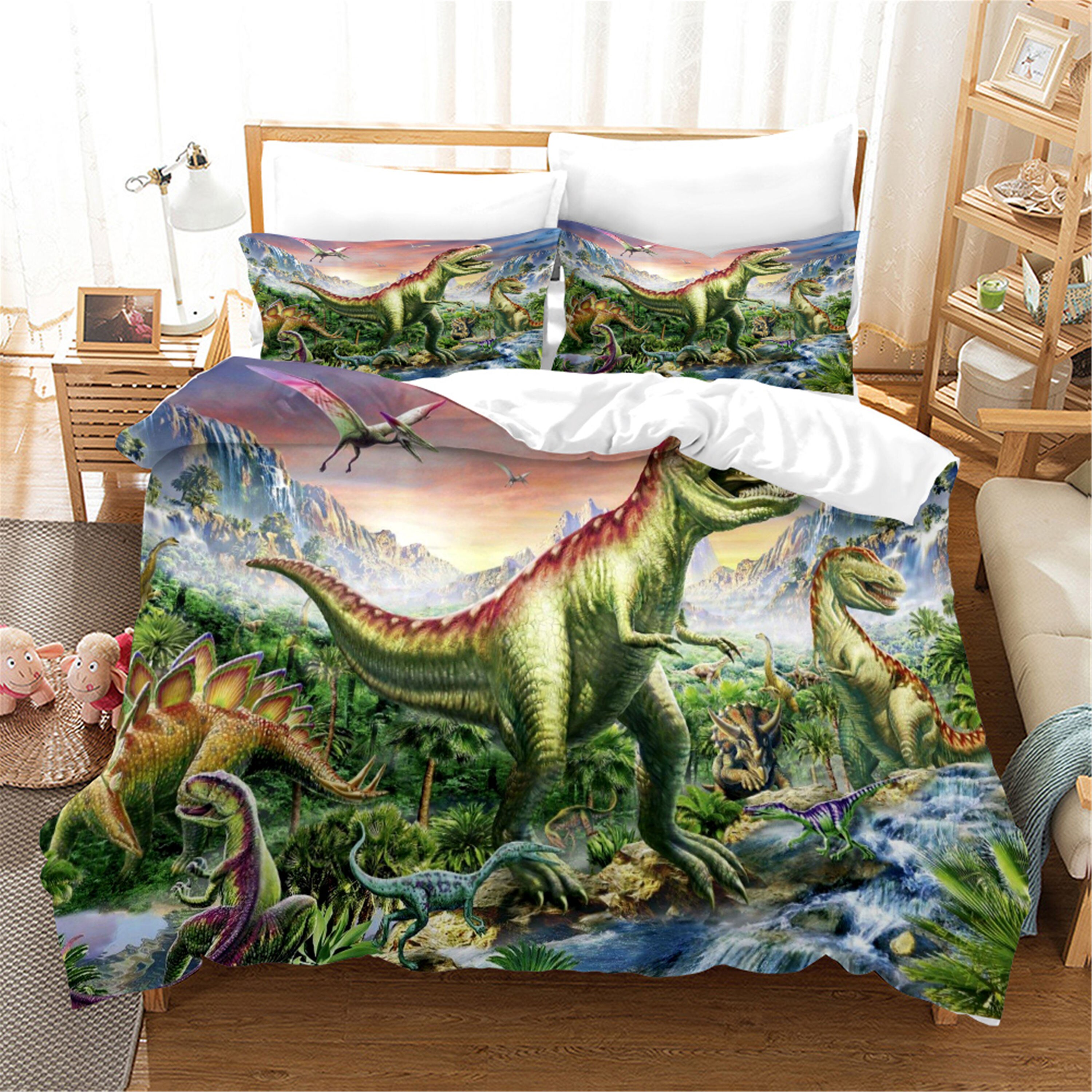 3D Jurassic World Dinosaur Black Bedding Set Double Cartoon Duvet Cover Bed Linen Set With Pillowcase