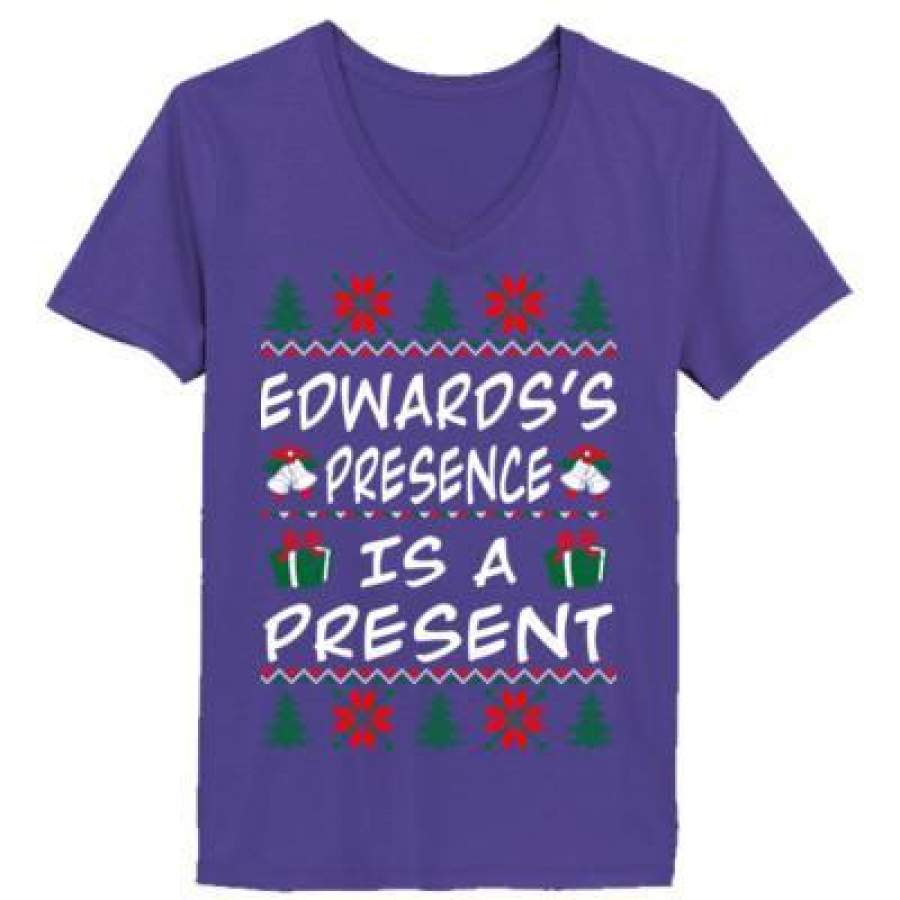 AGR Edwardss Presence Is A Present – Ladies’ V-Neck T-Shirt