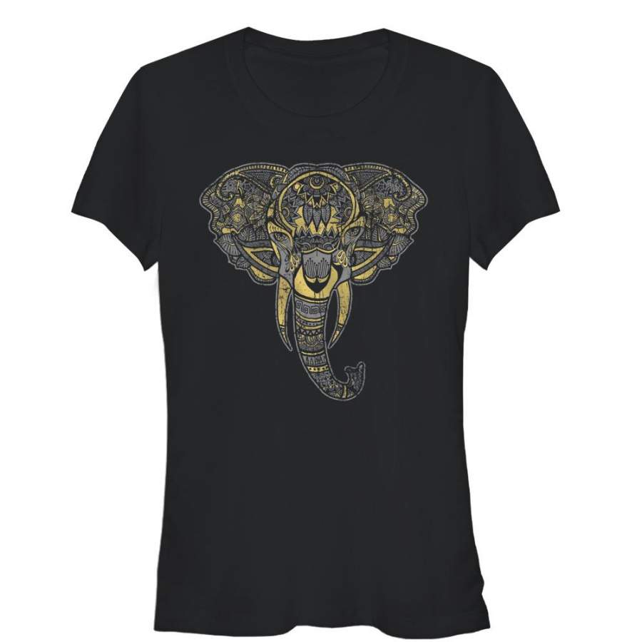 Lost Gods Junior’s Henna Elephant Face  T Shirt Black