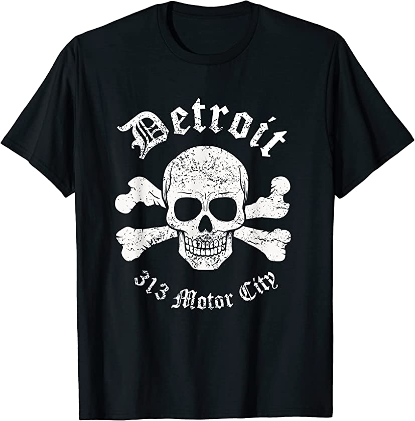 Vintage Retro Detroit 313 Motor City Skull Detroit T-Shirt