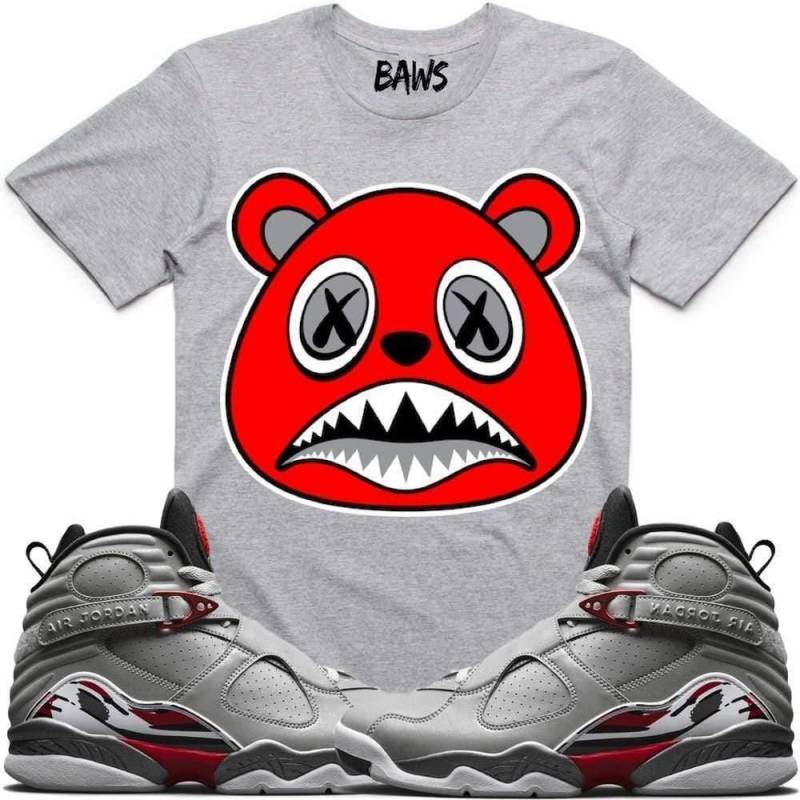 Angry Baws Light Grey Heather Sneaker Shirt-Jordan 8 3M Reflective Bugs Bunny