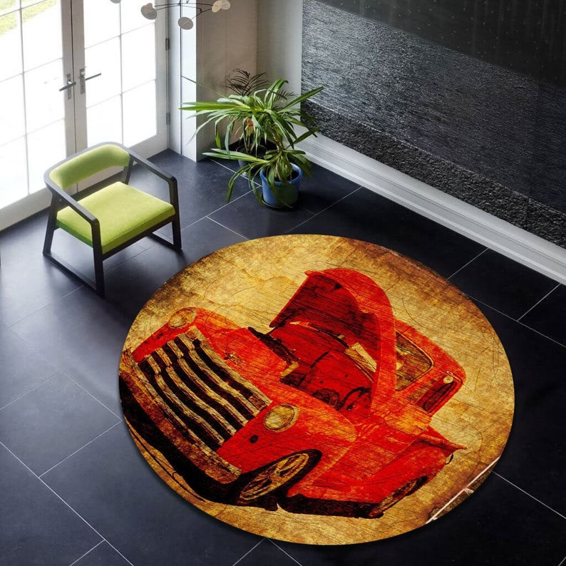 Car,Car Rug,Round Rug,Round Carpet,Car Pattern Round Rug,Popular Rug,Themed Rug,Living Room,Home Decor
