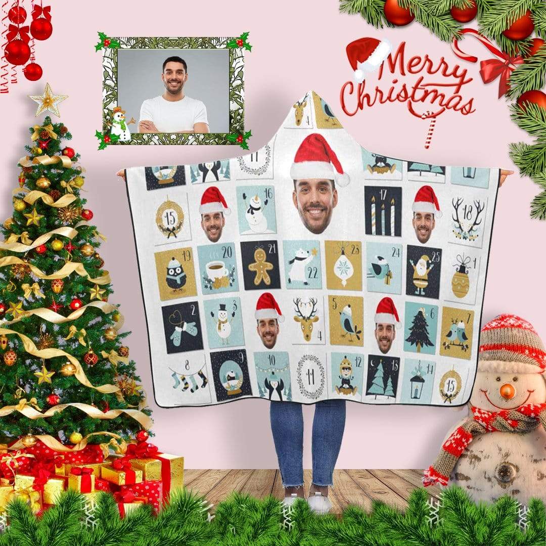 Custom Face Various Of Christmas Flannel Hooded Blanket