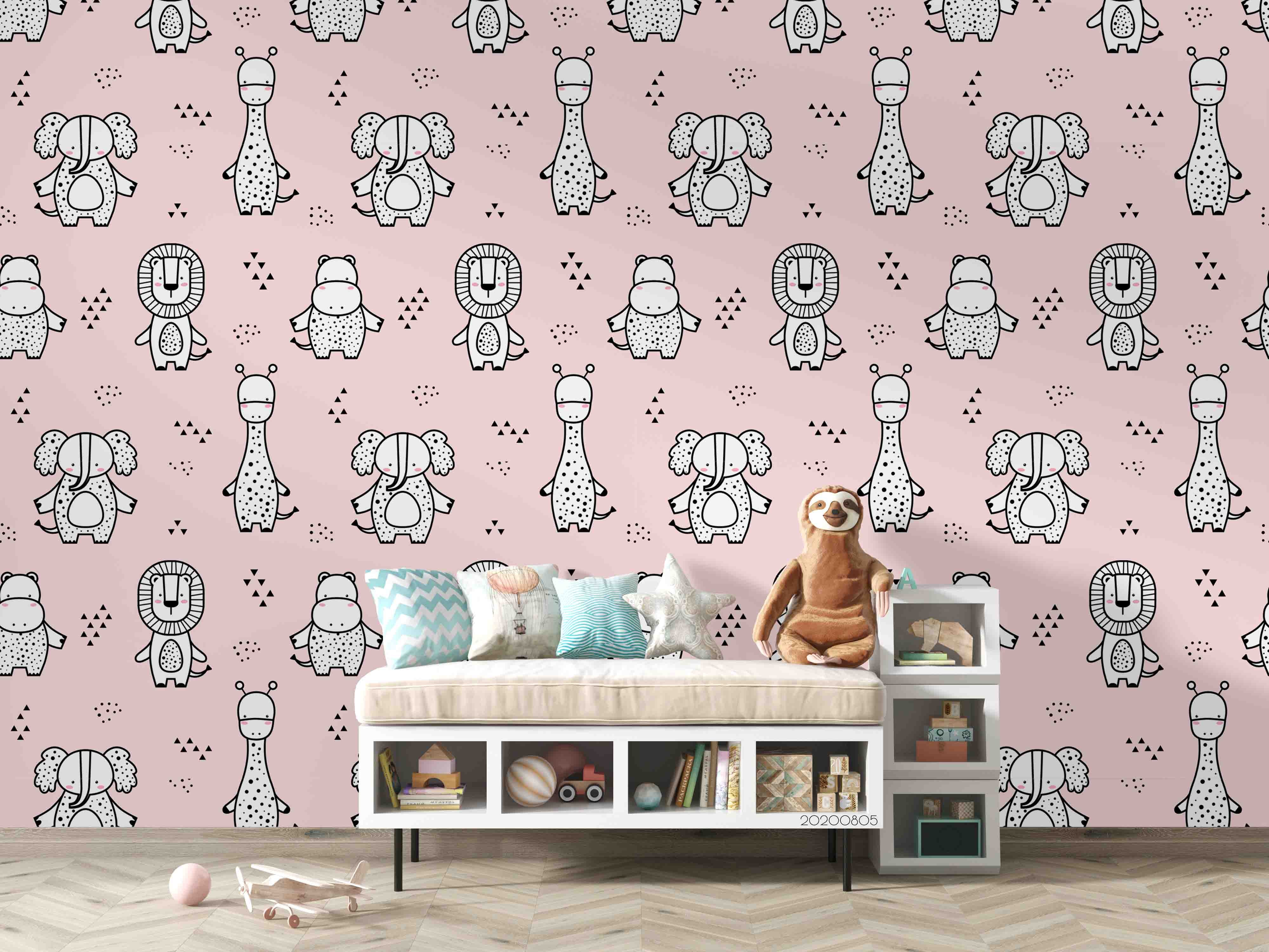 3D Cartoon Animal Pink Wall Mural Wallpaper Lxl 799