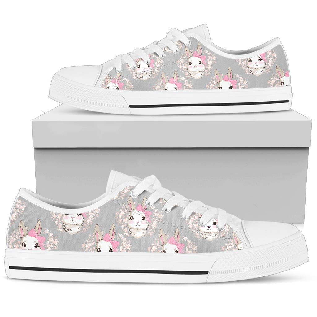 Rabbit Pattern Print Design Rb07 White Bottom Low Top Shoes