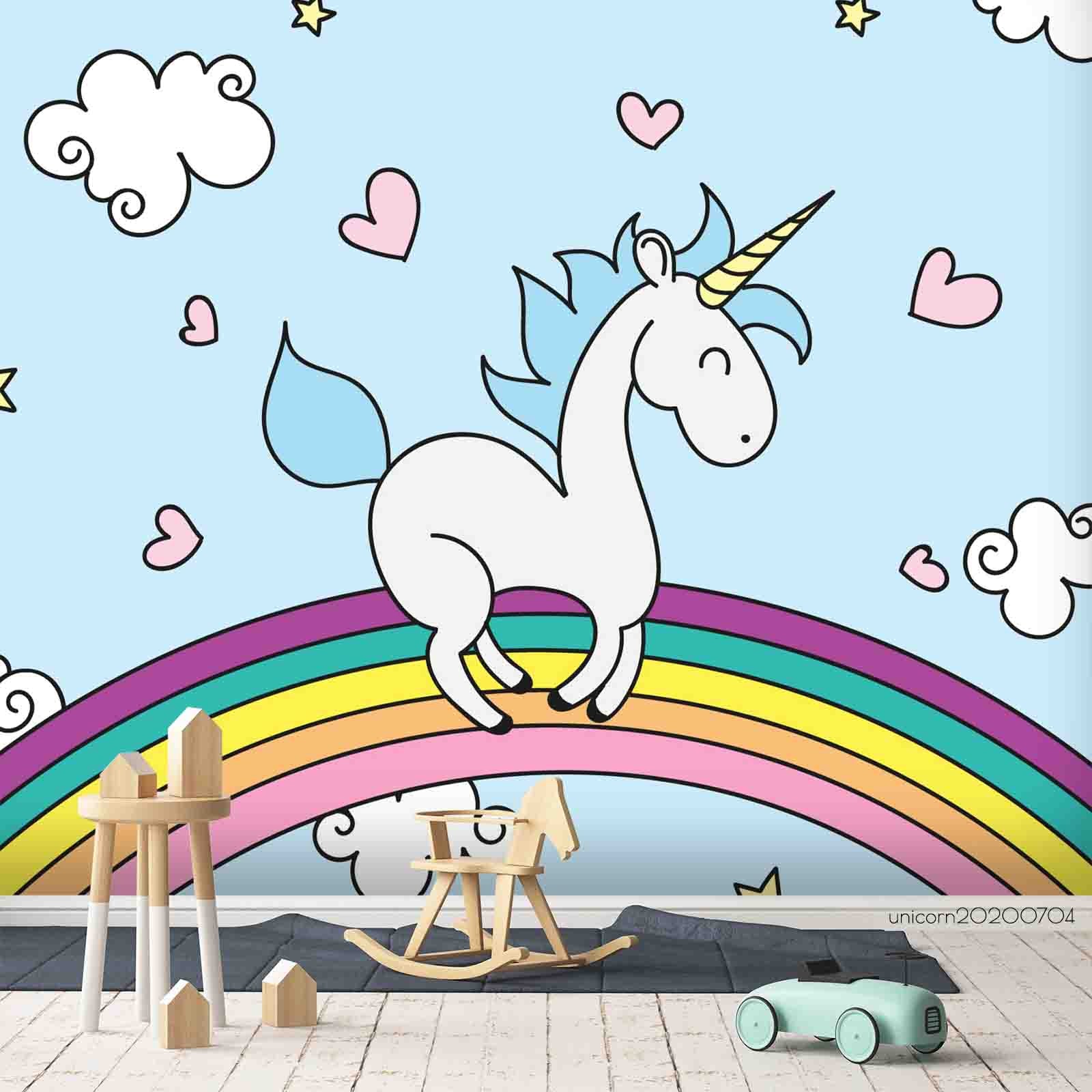 3D Blue Sky Unicorn Love Wall Mural Wallpaper A259 Lqh