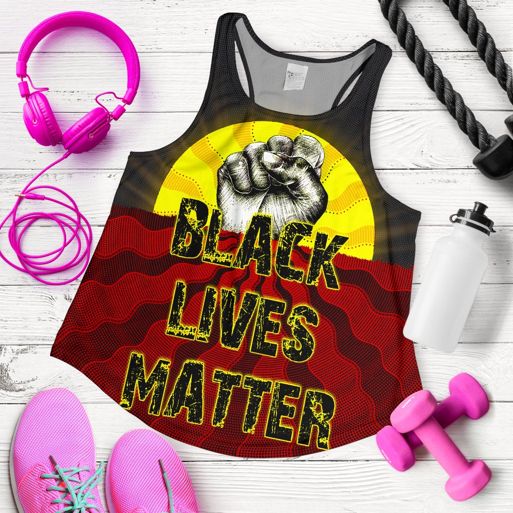 Women’S Racerback Tank, Aboriginal Black Lives Matter Sun Dot Painting