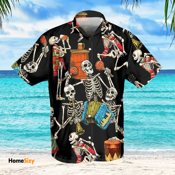 Waybackapparel Skeleton Accordion 3D Hawaiian Shirt