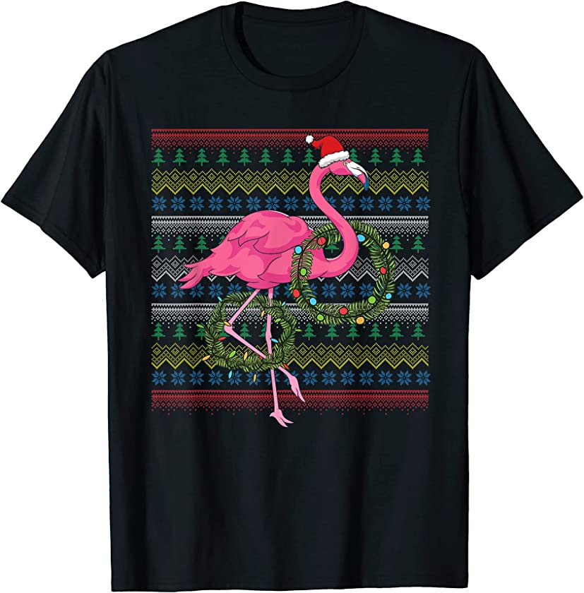 Ugly Christmas Merry Xmas Animal Exotic Bird Pink Flamingo T-Shirt