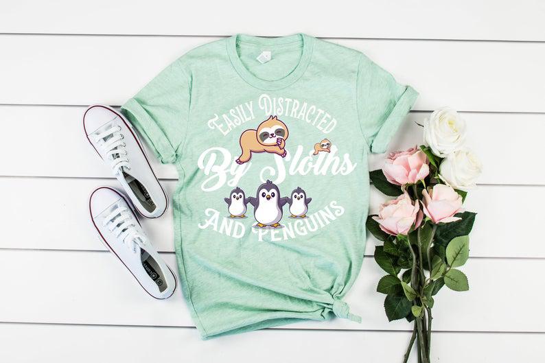 Sloth Shirt – Penguin Shirt – Funny Sloth Shirt – Gift For Sloth Lover – Gift For Penguin Lover – Adorable Animals Shirt – Cute Sloth Shirt