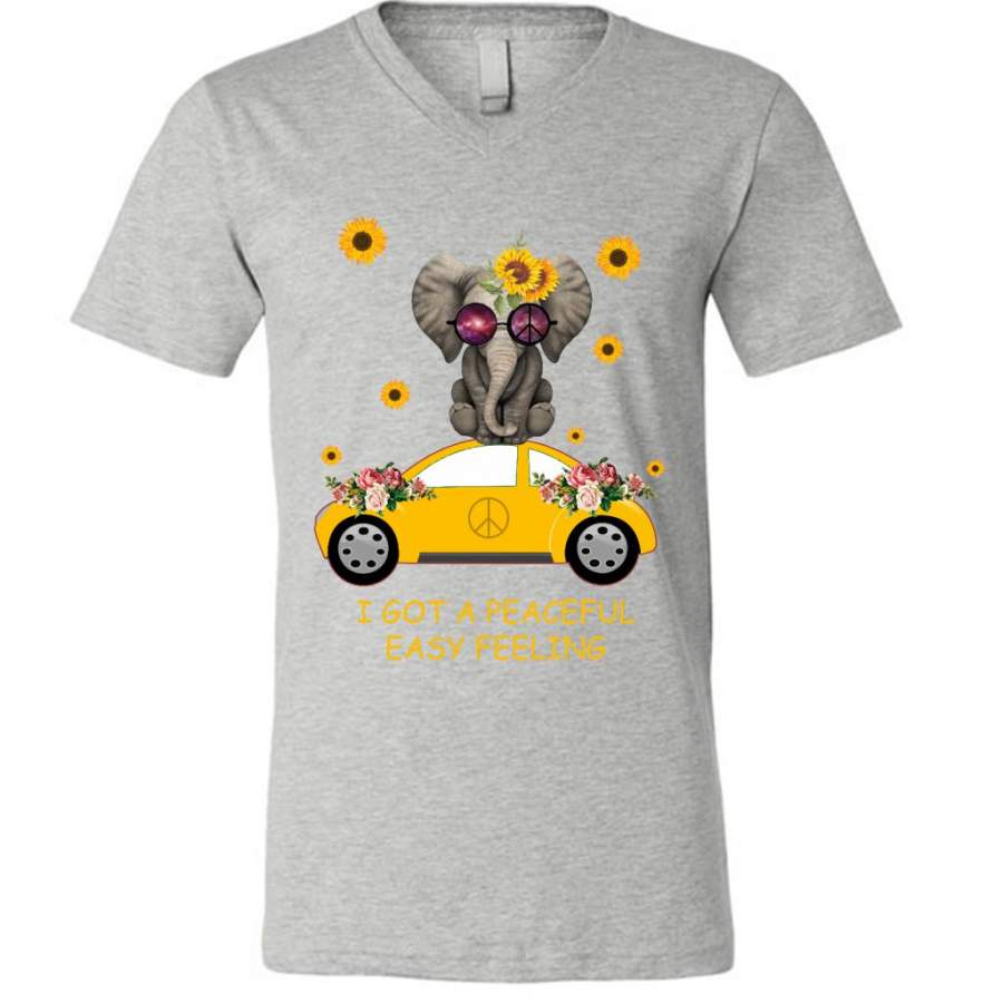 I Got A Peaceful Easy Feeling, Elephant Sunflower Floral Car, Peace Sign – Canvas Unisex V-Neck Shirt