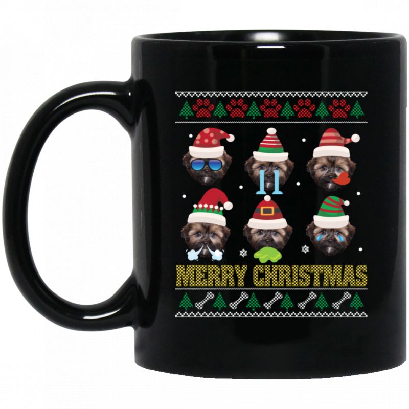 Shorkie Ugly Sweater Dog Santa Costume Xmas 11 Oz. Black Mug