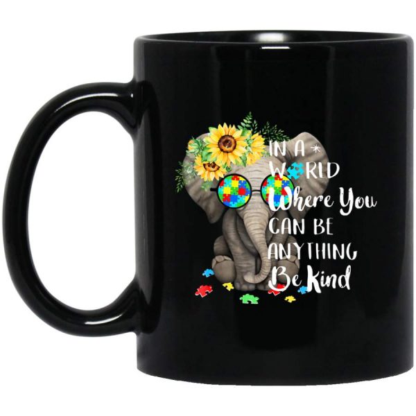 Be Kind Elephant Autism Black Coffee Mug Autism Awareness Cups Gifts Idea Ht