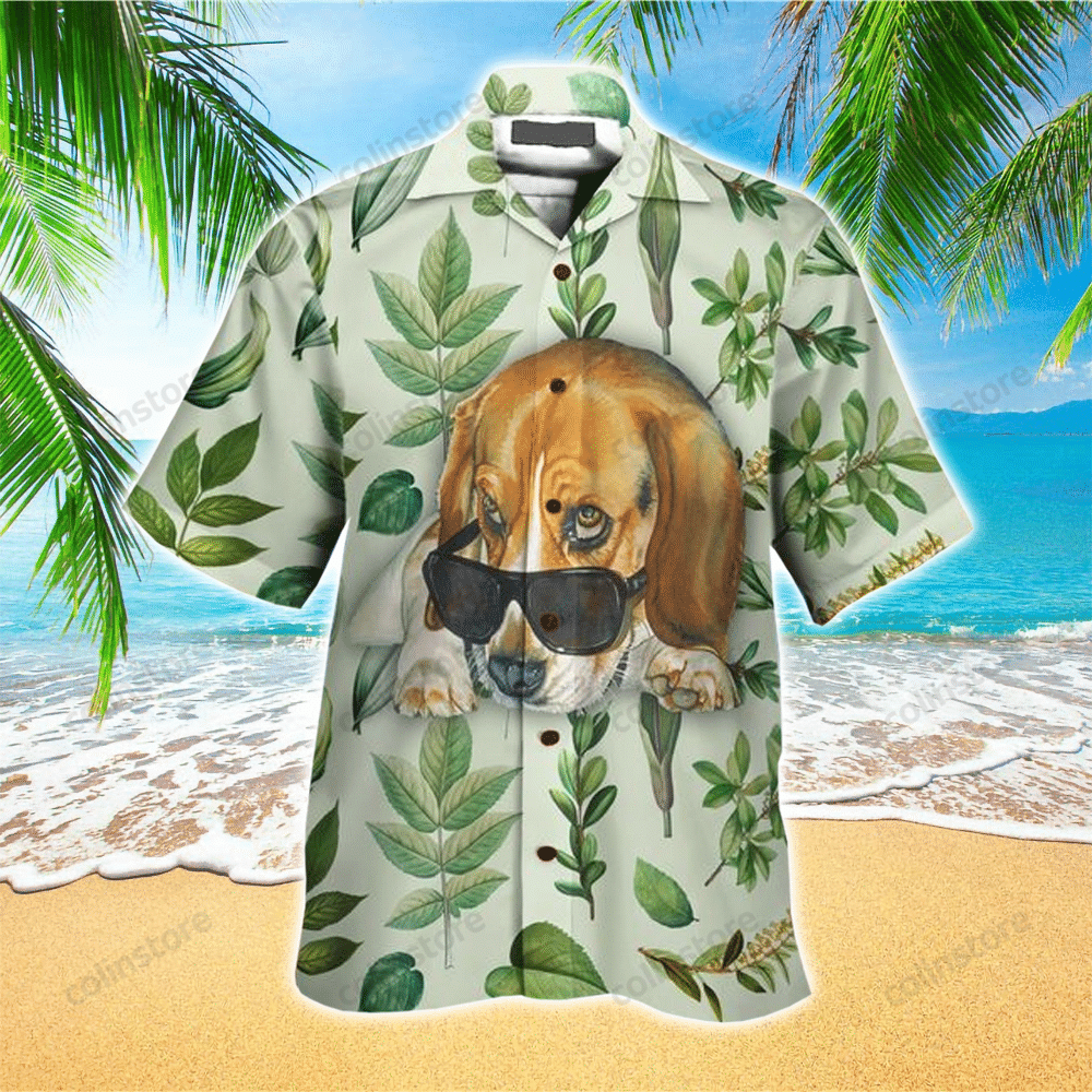 Beagle Hawaii Button Up Shirt Aloha Ha49243