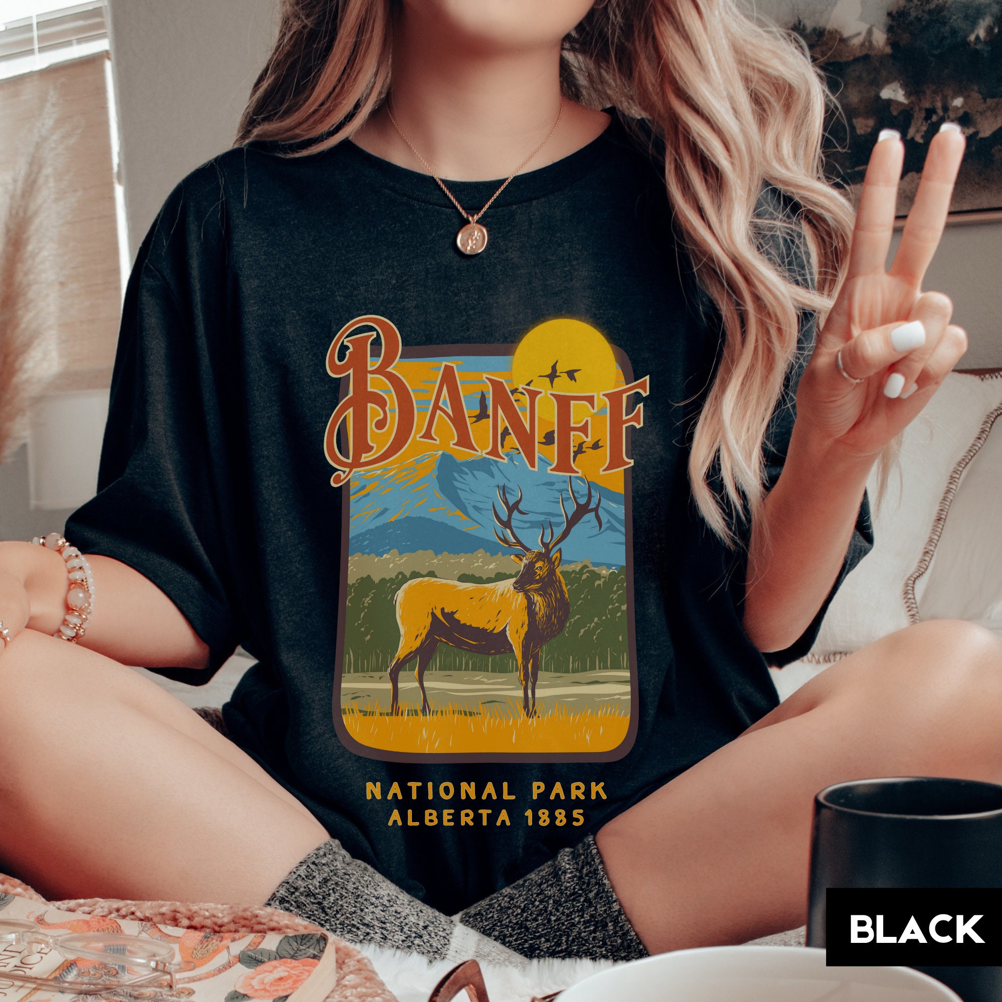 Banff Alberta National Park Tshirt | Gift For Outdoor, Camping, Nature, Forest Adventure Lover | Canada Souvenir Tee Shirt | Elk, Deer, PNW