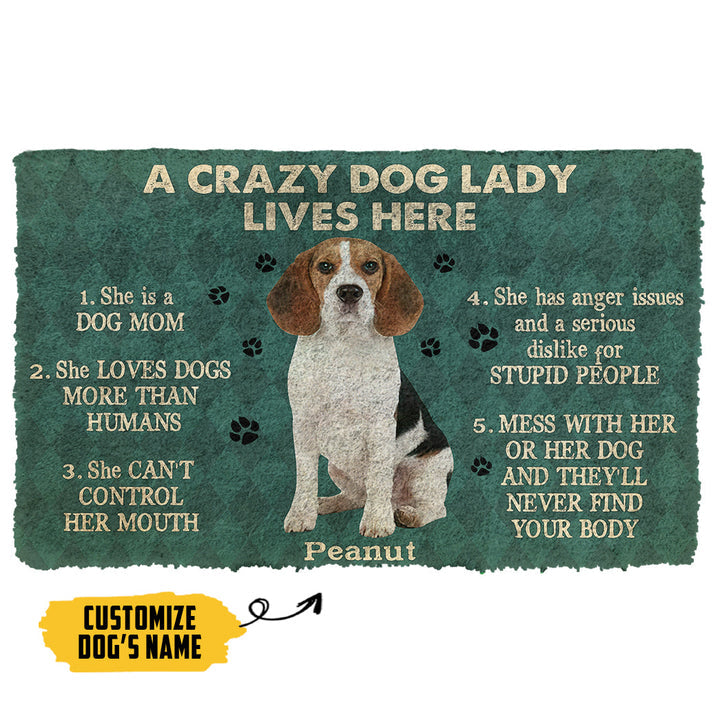 Waybackapparel A Crazy Dog Lady Lives Here Beagle Custom Name 3D Doormat