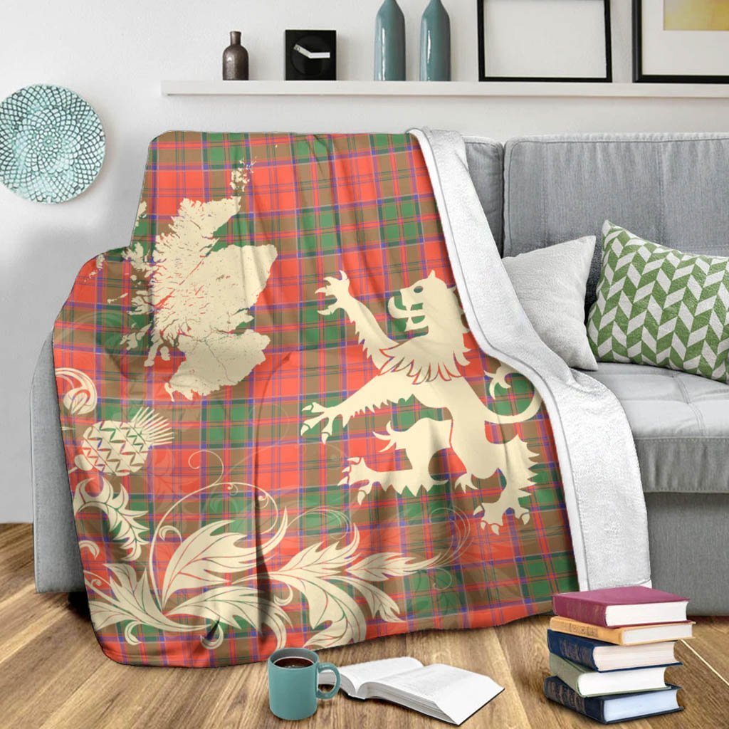 Tartan Blanket Grant Ancient Tartan Scotland Lion Thistle Map Plaid Blanket