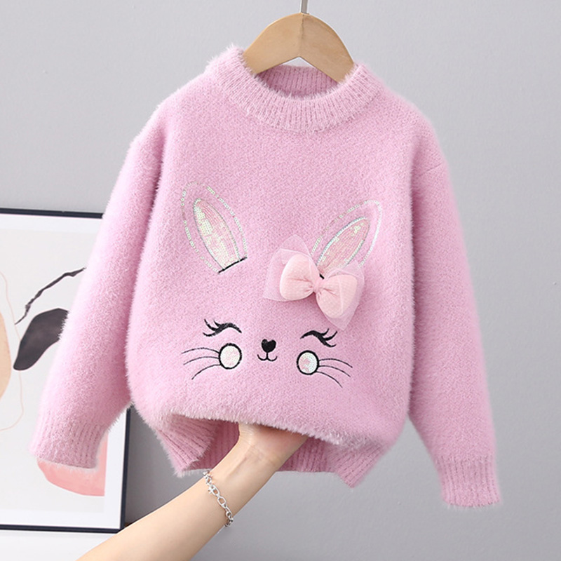 2022 Autumn Winter Furry Sweatshirt Long Sleeve Knitted Sweater Children Clothes Kid Clothes Girl For 4-7 Years alx