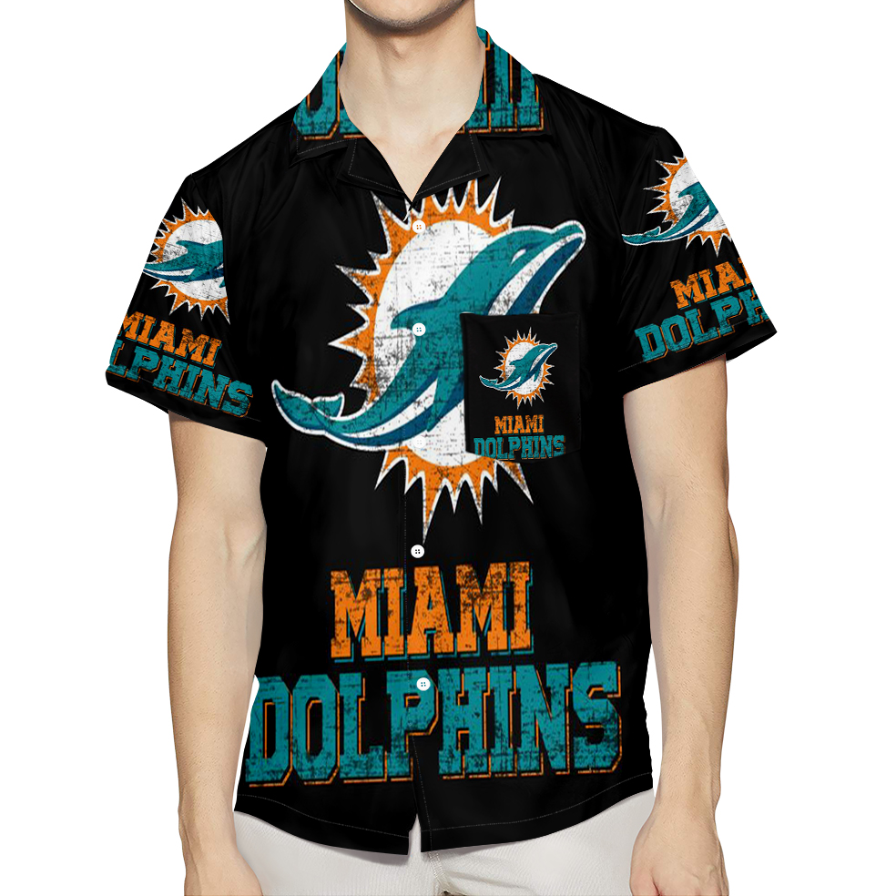 Miami Dolphins Logo Art Illustration 2 3D All Over Print Summer Beach Hawaiian Shirt With Pocket