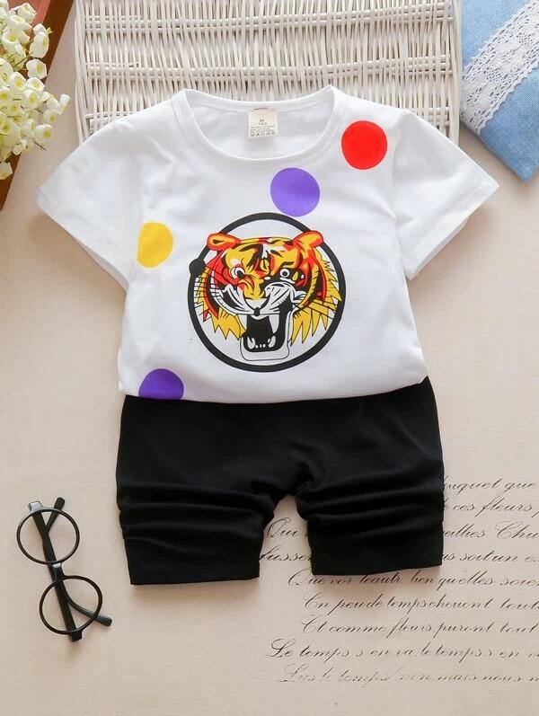 Toddler Boys Tiger Face Print Tee With Shorts