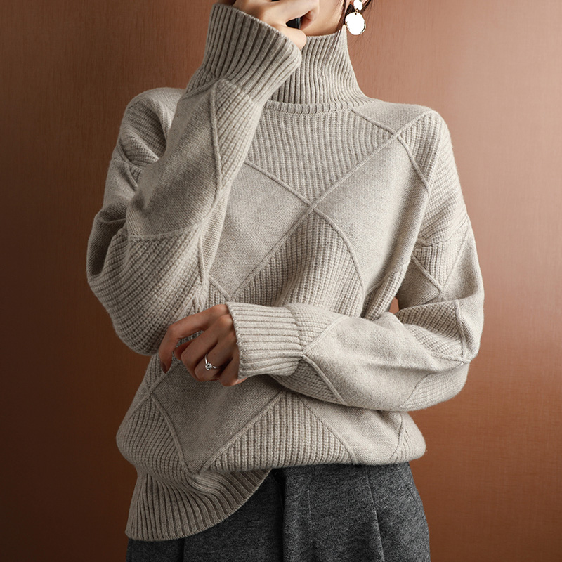 Cashmere Sweater Women Turtleneck Sweater Pure Color Knitted Turtleneck Pullover 100% Pure Wool Loose Large Size Sweater Women alx