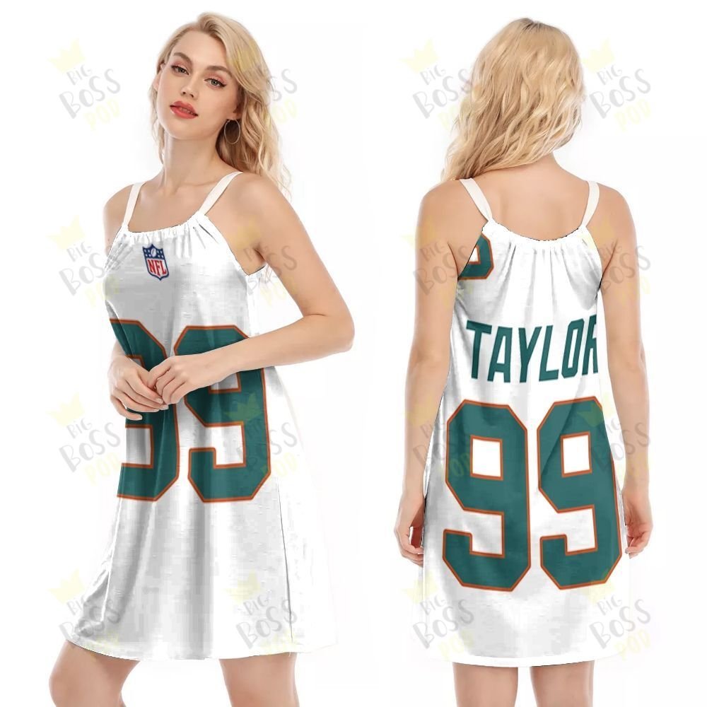 Miami Dolphins Jason Taylor #99 Great Player White 2019 Alternate Game 3D Designed Allover Gift For Dolphins Fans O-Neck Dress