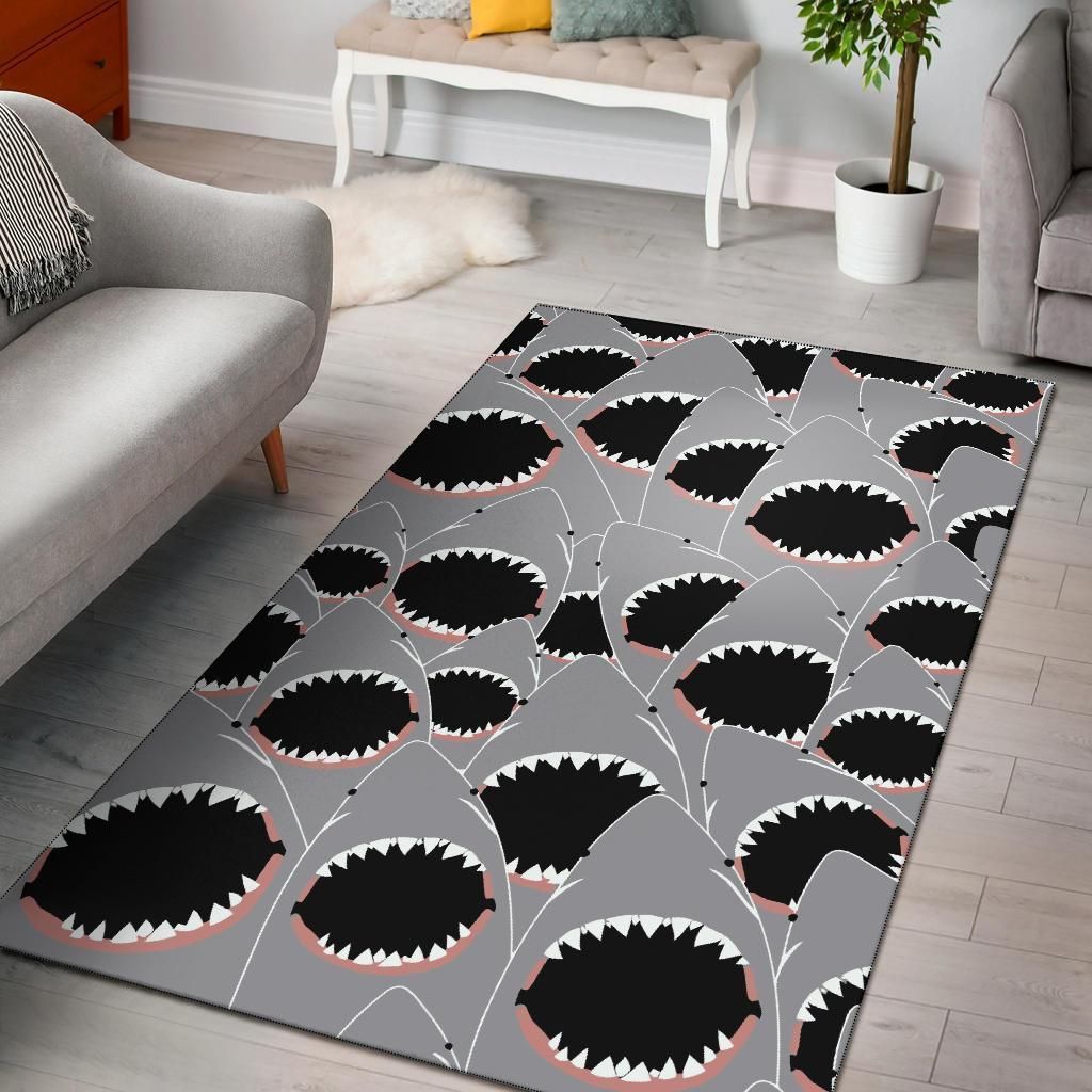 Shark Frenzy Art Area Rug Carpet, Living Room Rugs, Floor Decor