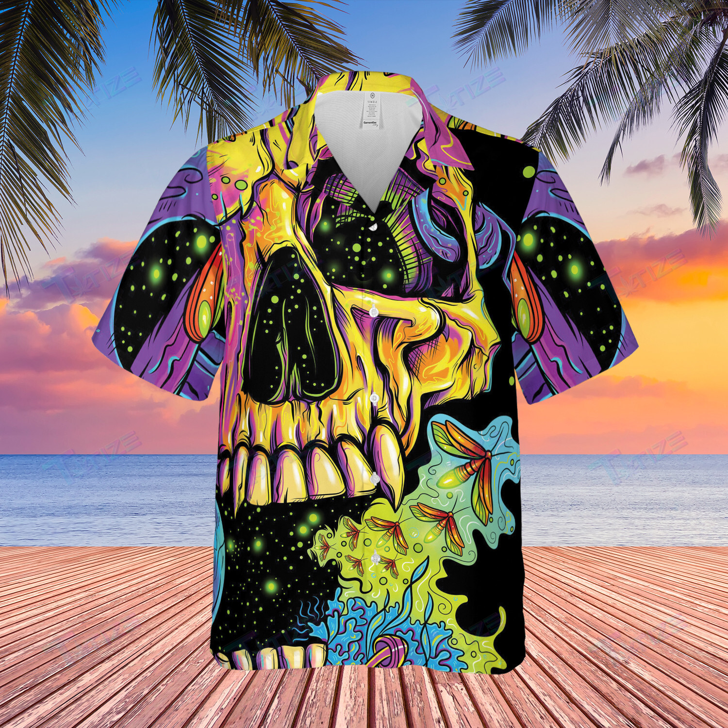 Skull Colorful Funny Hippie All Over Printed Hawaii Shirt Size S Ha89241