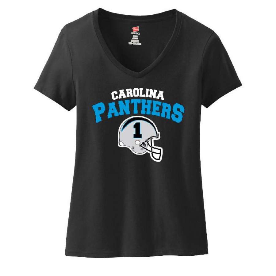 Carolina Panthers Helmet Ladies V-neck T-shirt Sports Clothing