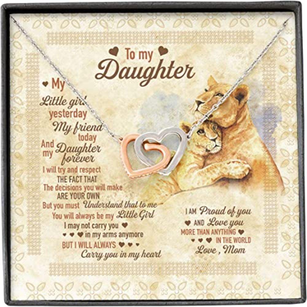 To My Daughter From Mom Lion Little Girl Proud Of You – Daughter Two Hearts Necklace 0921