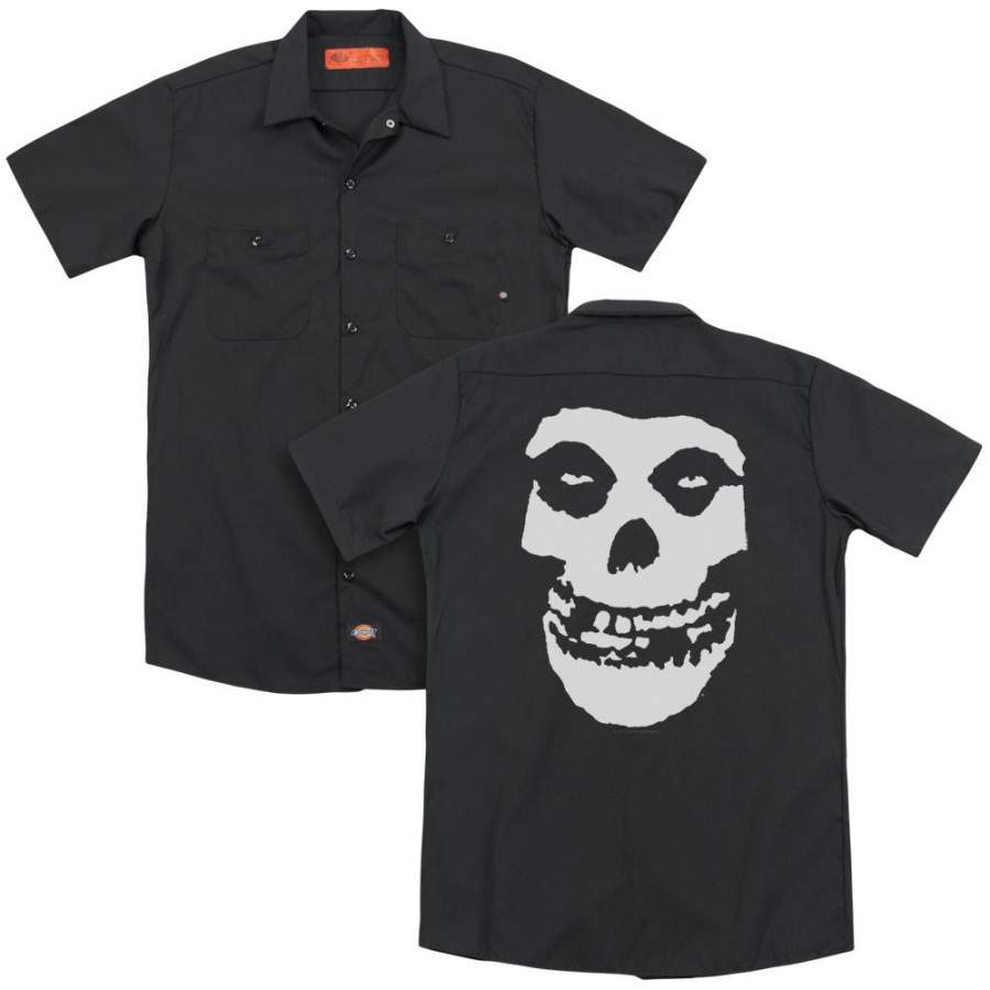 Misfits Fiend Skull Back Print Mens Work Shirt Black