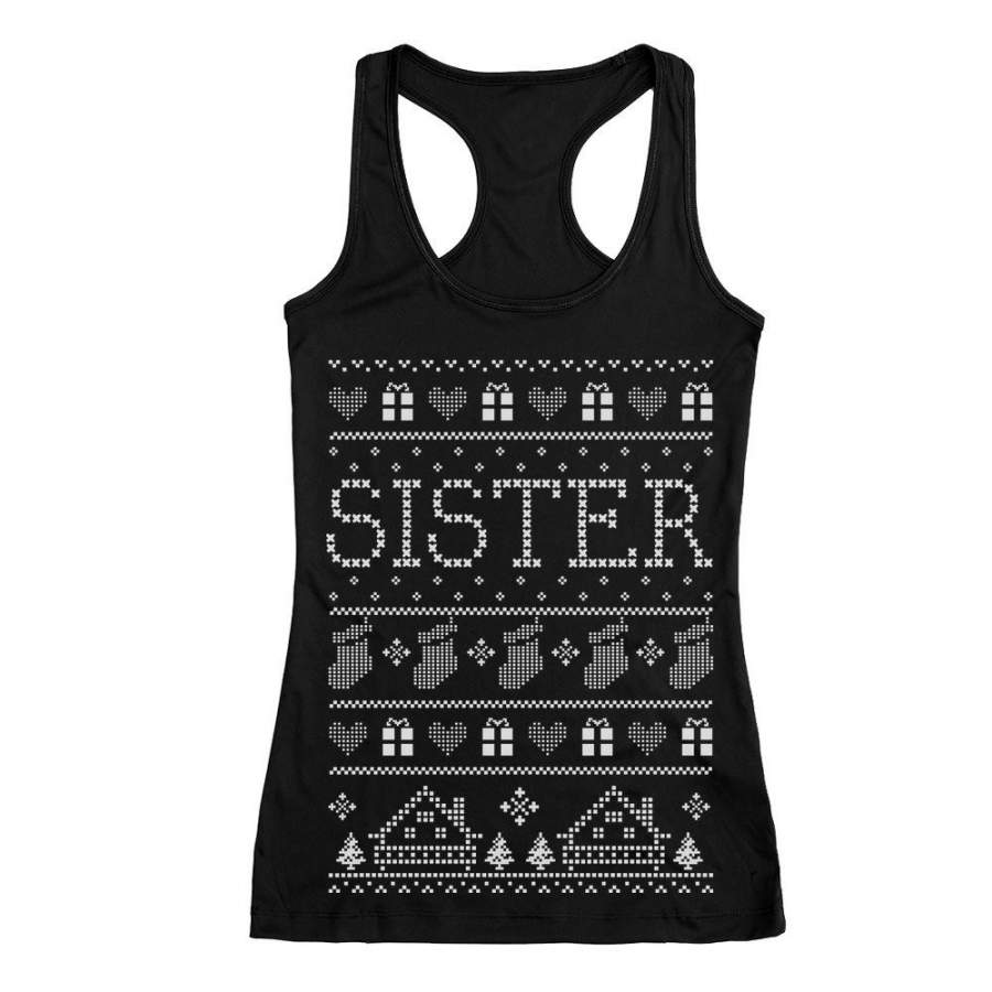 Sister Ugly Christmas Sweater Racerback Tank Top