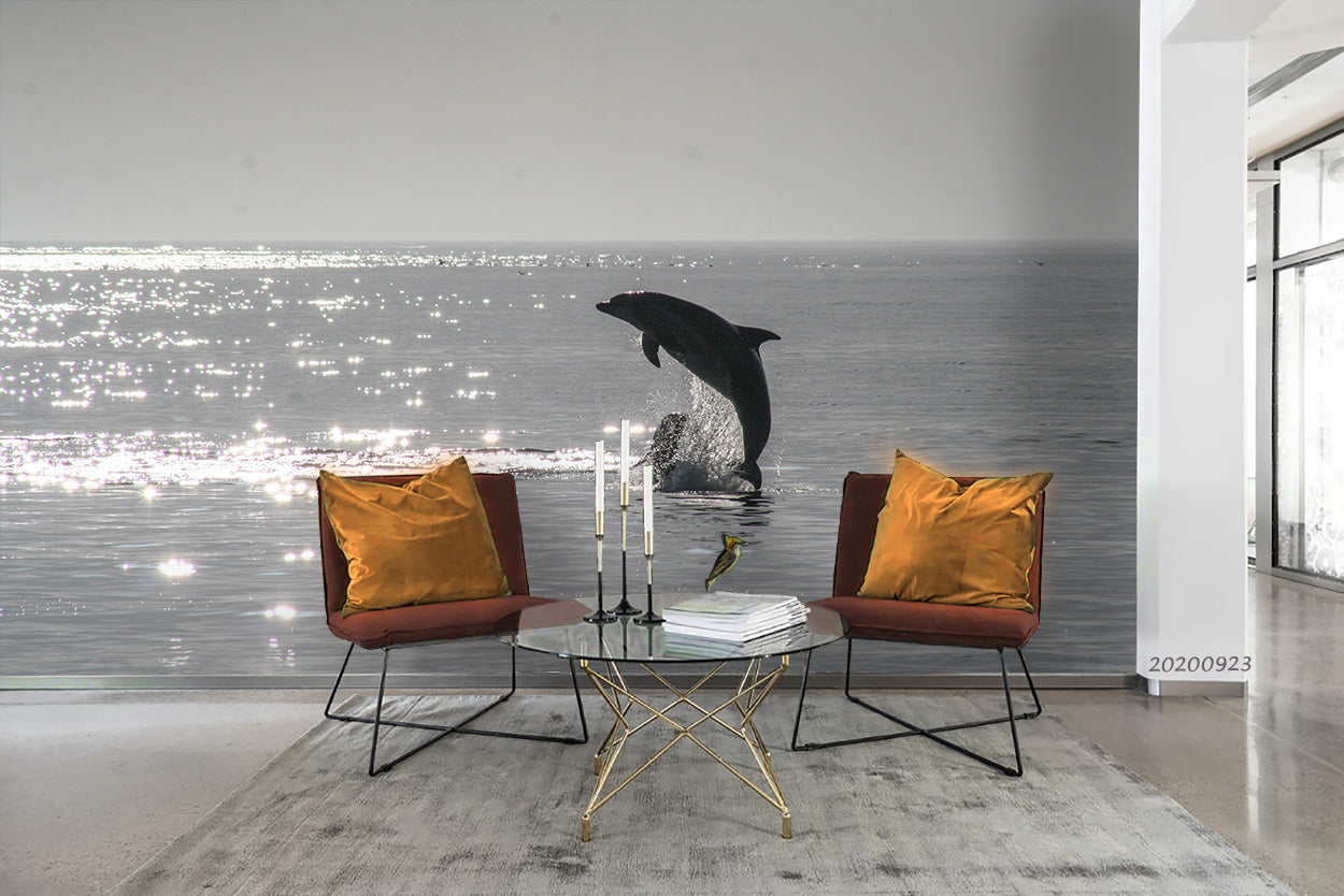 3D Sea Sunlight Dolphin Wall Mural Wallpaper Wj 3119