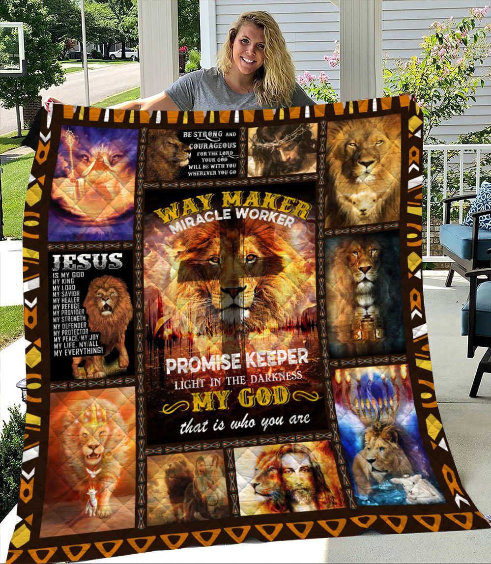 Way Maker Miracle Worker Promise Keeper Lion Cross Quilt