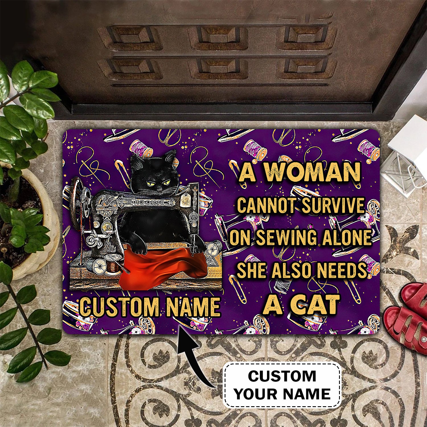 Sewing Cat Doormat – Personalized Name 3D – Love Cat Vn96 104