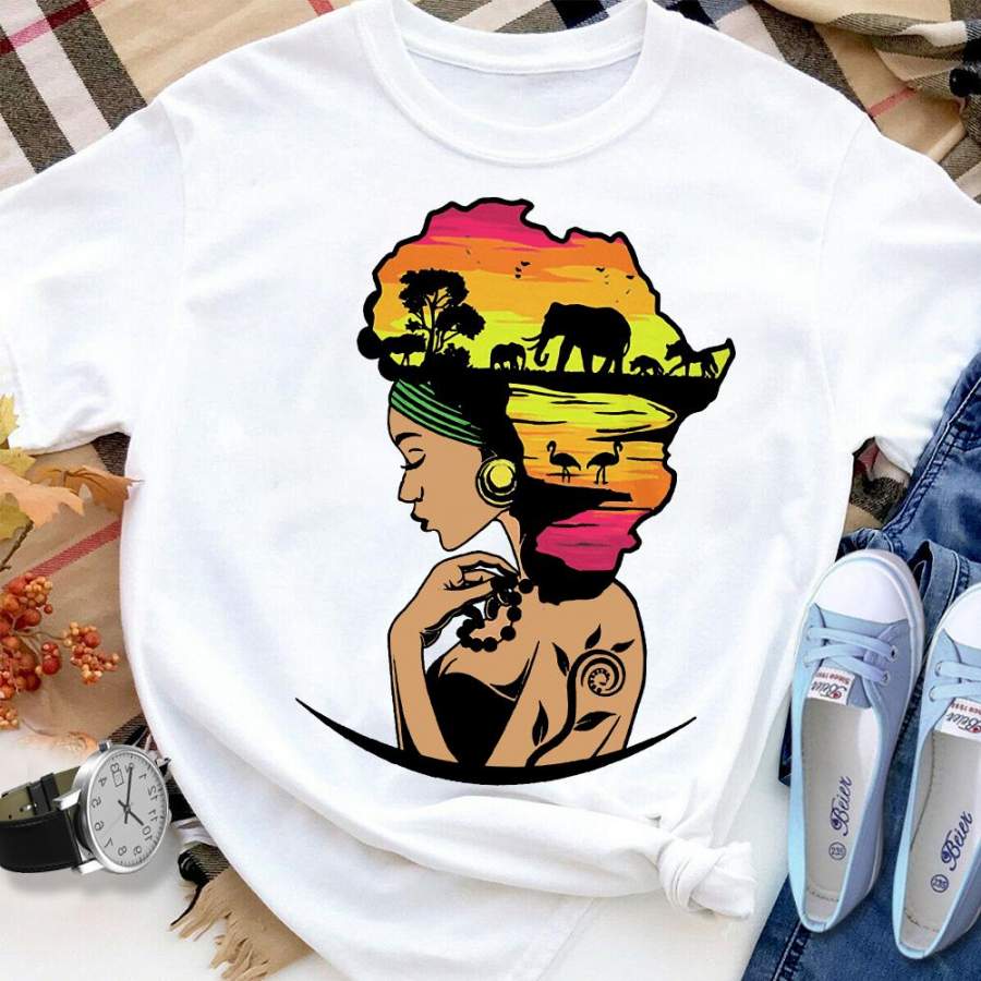 African american woman afro white cotton t shirt for men and women S-6XL