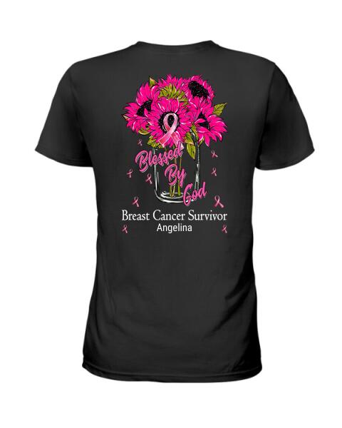 Blessed By God Breast Cancer Survivor Personalized Shirt Breast Cancer Awareness Sh-00334-Ctha