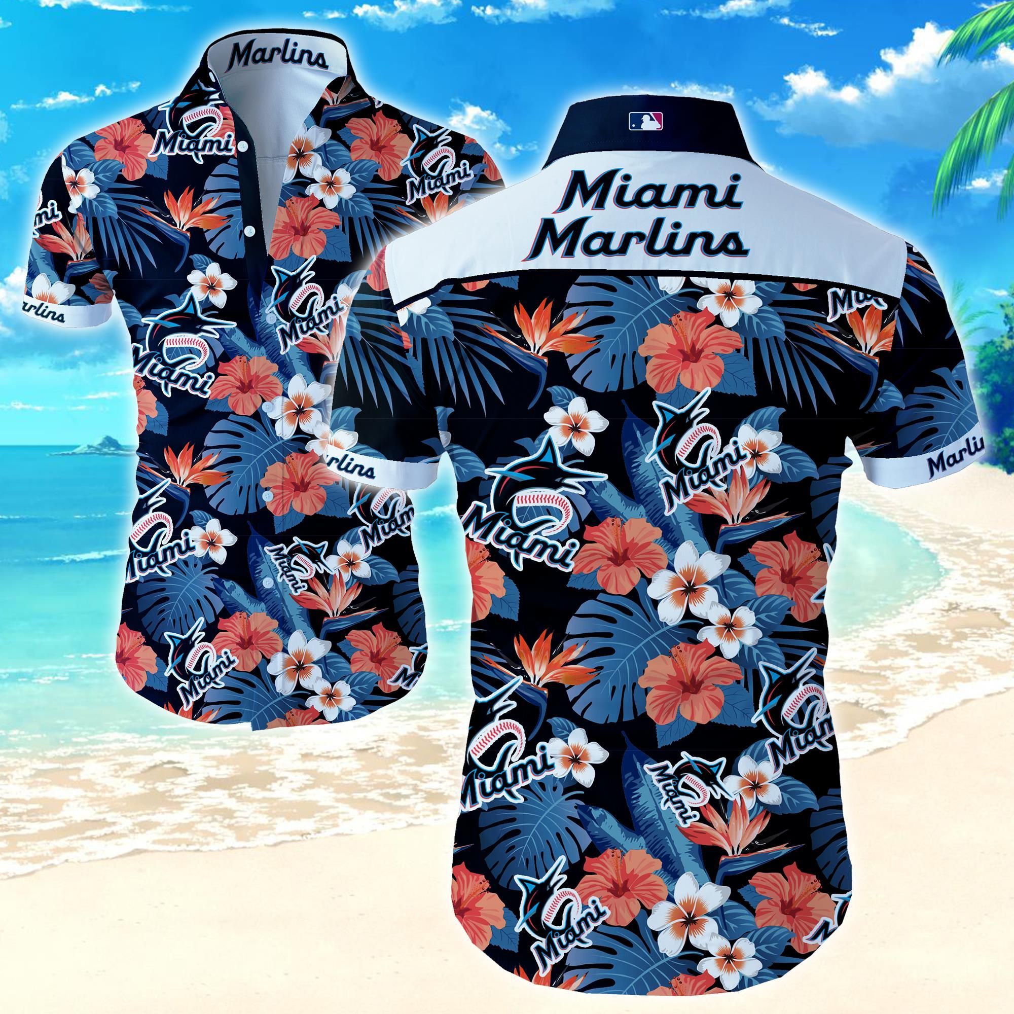 Miami Marlins Hawaii Shirt Summer Button Up For Men Beach Wear Short Sleeve Ha80763